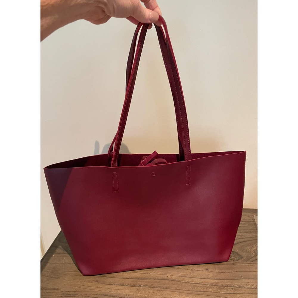Burgundy faux leather Macy’s tote